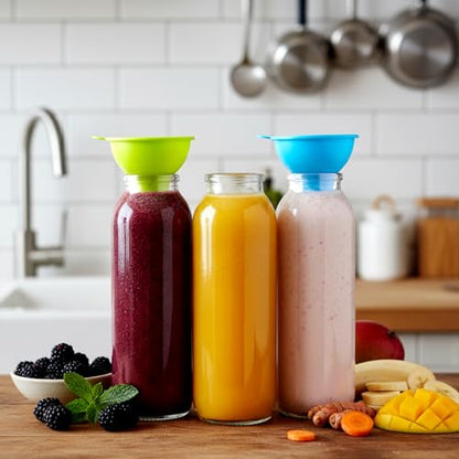Silicone Funnels, 4 PCS Wide Mouth Funnel Kitchen Funnel Set Flexible Condiment Sauce Canning Set Flexible for Home Restaurant Squeeze Bottles Spice Filling Bottles Liquid Oil (3 x 1 Inch, Multicolor)