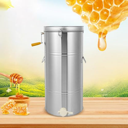 Manual Honey Extractor, 2 Frames Stainless Steel Honey Harvesting Equipment, Efficient Honeycomb Spinner Drum Separator, Apiary Extraction Tool for Store, Home, Honey Manufacturing Industry