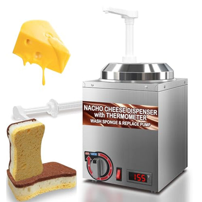 Cheese Warmer Dispenser with Thermometer,Nacho Cheese Warmer with 2.8Qt Capacity with Temperature Indicator,Electric Hot Fudge Dispenser,86-194 F for Hot Fudge Cheese Caramel