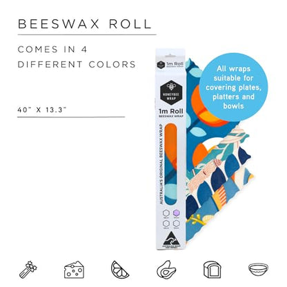 Honeybee Beeswax Wraps - Poppy Pattern Beeswax Roll -Certified Organic Cotton Beeswax Wraps for Food - Reusable - Plastic Wrap & Sandwich Bags Alternative - 40’’ x 13’’ - color: Poppy