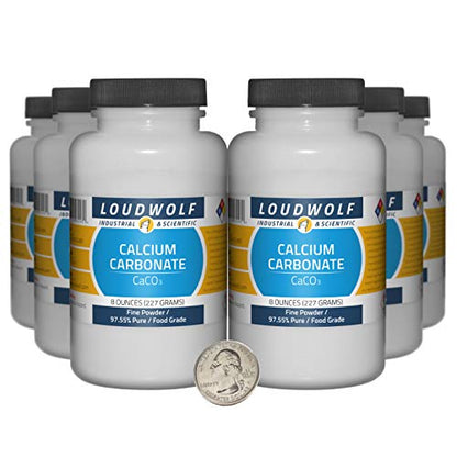 Calcium Carbonate / 3 Pounds / 6 Bottles / 97.55% Pure Food Grade/Fine Powder - size: 3 Pounds in 6 Bottles