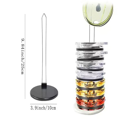 Black Cup Lid Holder Organizer - Fits 20oz & 30oz Tumblers, 10inch Kitchen Cabinet Storage Rack - Space Saving Cup Lid Stand for Countertop or Cabinet