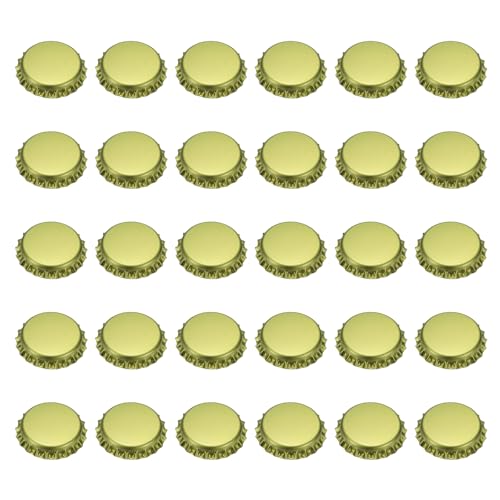 uxcell 60 Pcs Oxygen Absorbing Beer Bottle Caps, 32mm Pry Off Bulk Crown Caps Bottle Toppers for Soda Beer Wine Glass Bottles Home Brewing DIY Pendants or Craft Scrapbooks, Gold - color: Gold