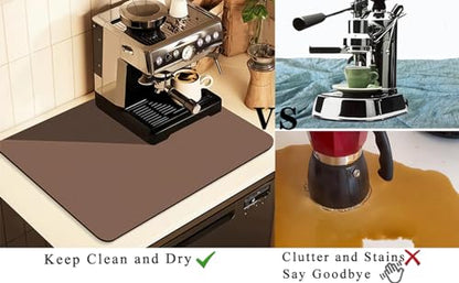 Coffee Mat for Countertops ,Coffee Bar Accessories Fit Under Coffee Maker Espresso Machine, Absorbent Hide Stain Rubber Mat for Countertop ,Dish Drying Mat for Kitchen Counter (Brown, 12"x19") - size: 12" x 19"