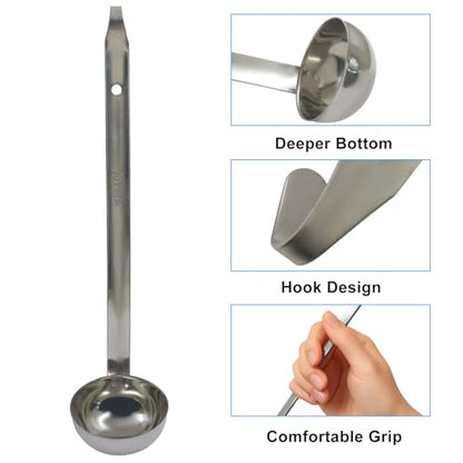 Hitefu 3 Pcs Stainless Steel Soup Ladle Set, 2 oz | Pouring Rim, Long Hooked Handles, For Cooking & Serving, Soup, Sauce, Stews - size: 2 oz