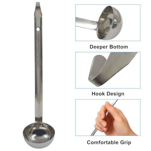 Hitefu 3 Pcs Stainless Steel Soup Ladle Set, 3 oz | Pouring Rim, Long Hooked Handles, For Cooking & Serving, Soup, Sauce, Stews - size: 3 oz