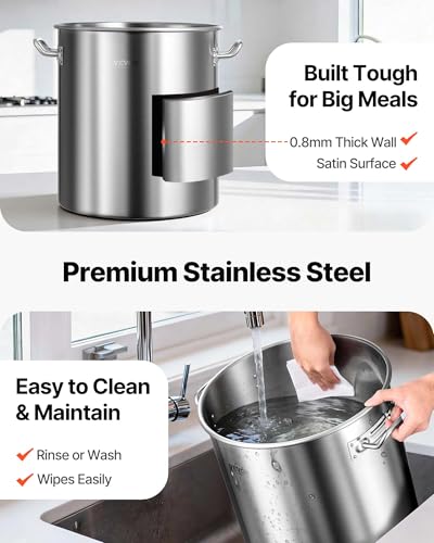 VEVOR Stainless Steel Stockpot, 42 Quart Large Cooking Pots, Cookware Sauce Pot with Strainer, Lid, and Handle, Heavy Duty Commercial Grade Stock Pot, Sanding Treatment, for Large Groups Events Silver - size: 42 Quarts