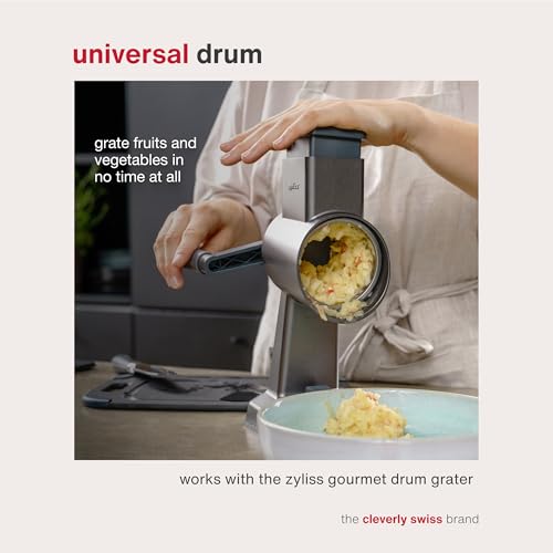 Zyliss E900059 Universal Drum Grater, Stainless Steel, Grating Apples, Cereals, Granola, for Use with Zyliss Rotary Cheese Grater, 5 Year Guarantee - style: Universal Drum