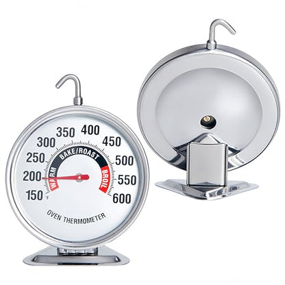 Oven Thermometer Extra Large 3" with Easy-Read Dial | 150-600F Pro Accurate Temp Gauge for Kitchen, Baking, Grill & Meat | Hang or Stand for Gas/Electric Ovens - size: Oven Thermometer-3 Inch