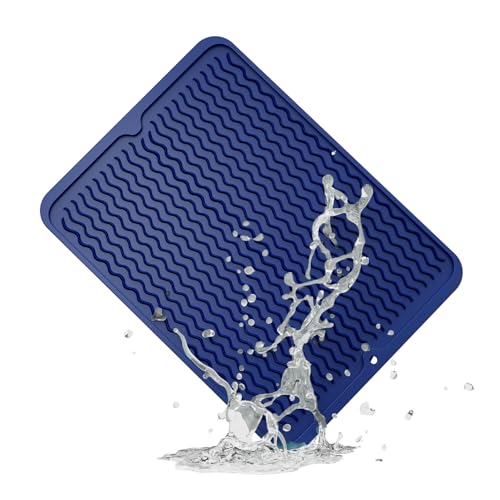 ZLR Silicone Dish Drying Mat for Kitchen Counter (12" x 16" / 307 x 405mm) - Large Fast-Dry Drainer Mat with Raised Wavy Ridges & 5mm Lip - Non-Slip, Heat Resistant 450°F, BPA-Free (Midnight Blue) - color: Midnight Blue, size: 16" x 12"