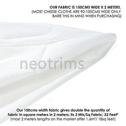 Muslin Cheese Cloth for Straining, Cheese Making,Baking. Ultra Fine Mesh Density,Extra Wide 150cms Width x 2 Meters. Reusable Sustainable 100% Cotton,Unbleached. 2mts - size: 2 meters