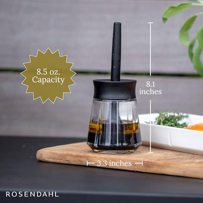 Rosendahl Grand Cru 8.1 in. Marinade Glass with Brush - Stylish Black Glass Jar with Flexible Lid and Soft-Touch Silicone Brush, Perfect for Mixing and Storing Marinades, Leak-Proof Kitchen Essential - size: 8.5 Ounces