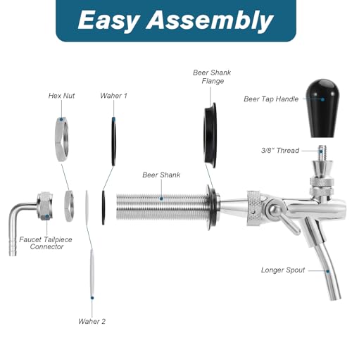 Long Shank Flow Control Beer Faucet, All Stainless Steel Beer Tap Faucet Upgraded Adjustable Bar Tap, 4" Draft Beer Shank with 5/16" Barb & G5/8 Thread for Home Brewing, Kegerator, wall - size: All Stainless Steel