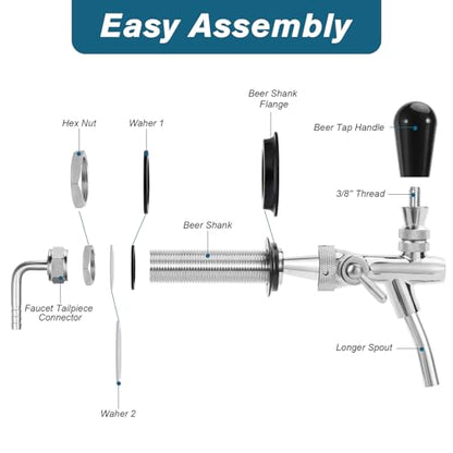 Long Shank Flow Control Beer Faucet, All Stainless Steel Beer Tap Faucet Upgraded Adjustable Bar Tap, 4" Draft Beer Shank with 5/16" Barb & G5/8 Thread for Home Brewing, Kegerator, wall - size: All Stainless Steel