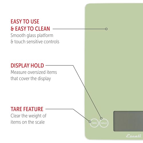 Escali Arti Glass Food Scale Digital Countertop Kitchen, Baking and Cooking Scale with Large Display, 15-Pound Capacity, 9" x 6.5" x .75", Classic Green - color: Green