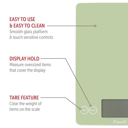 Escali Arti Glass Food Scale Digital Countertop Kitchen, Baking and Cooking Scale with Large Display, 15-Pound Capacity, 9" x 6.5" x .75", Classic Green - color: Green