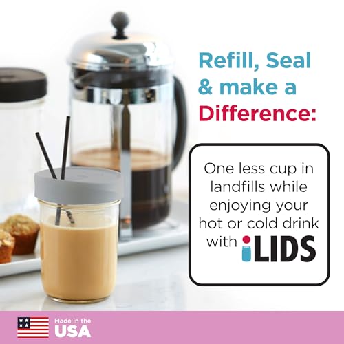 Wide-Mouth Mason Jar Drink Lid - USA Made, BPA-Free, Spill-Resistant for Coffee, Cold Brew & Iced Tea - Fits 3 3/8 in Ball & Kerr Wide Mouth - Pack of 2 - color: Gray