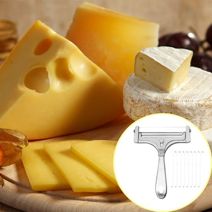 6 Pcs Cheese Slicer Set with Wire Cutter & Spatula, Matte Silver Stainless Steel Cheese Cutter for Block Cheese, Adjustable Handheld Cheese Slicer for Kitchen Butter Sandwich Making (Includes 8 Wires)