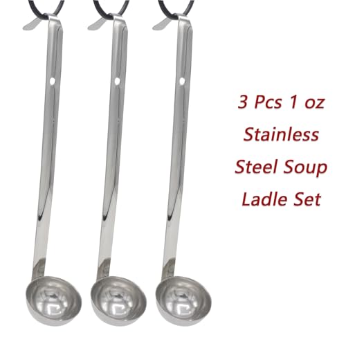 3-Pack Stainless Steel Soup Ladle Set with Hooked Long Handle 1 oz | 1 ounce serving capacity, sauce and gravy use, stew and soup serving, dishwasher safe build, comfortable hooked grip - size: 1 oz