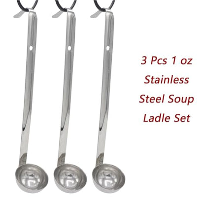 3-Pack Stainless Steel Soup Ladle Set with Hooked Long Handle 1 oz | 1 ounce serving capacity, sauce and gravy use, stew and soup serving, dishwasher safe build, comfortable hooked grip - size: 1 oz