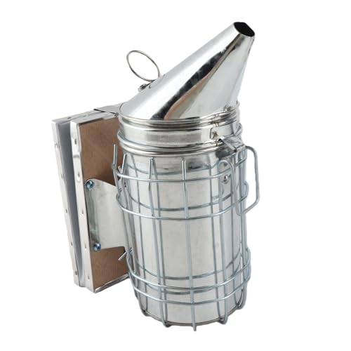 Bee Smoker with Heat Protection Board Iron Beekeeping Equipment, Stainless Steel Produces Safe Cool Smoke to Help, Protective Heat Surrounds the Smoker to Help