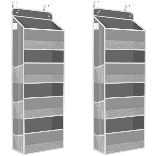 SpaceHacks 2 Pack Over The Door Organizer, Hanging Storage Organizer with Clear Window, 40lb Ultra Sturdy Large Capacity Room Organizer for Pantry Laundry Bathroom Nursery Closet (Grey) - color: Grey, size: 2 Pack 4-Tier