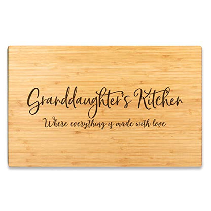 Andaz Press Large Bamboo Wood Cutting Board Gift, 17.75 x 11-inch, Granddaughter's Kitchen Where Everything is Made With Love, 1-Pack, Engraved Serving Chopping Board Chef Kitchen Ideas - color: Granddaughter