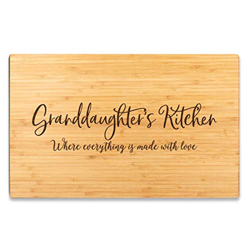 Andaz Press Large Bamboo Wood Cutting Board Gift, 17.75 x 11-inch, Granddaughter's Kitchen Where Everything is Made With Love, 1-Pack, Engraved Serving Chopping Board Chef Kitchen Ideas - color: Granddaughter