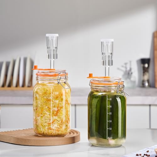 JILLMO Wide Mouth Glass Fermentation Jar with Airlock & Glass Weight, 1.5L Fermenting Jar for Sauerkraut, Kimchi, Pickles & More,Pack of 2 - size: 1.5 Liter