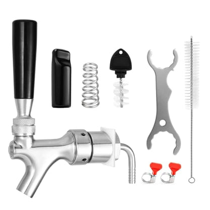 All Stainless Steel Draft Beer Shank Faucet Beer Tower Faucet Kit, 1/4” Beer Barb Fitting Self-closing Beer Tap Kegerator Tower Replacement Kit for 3/16” Beer Line Tubing with Hose Clamp Wrench - size: Faucet Kit (All Stainless Steel)