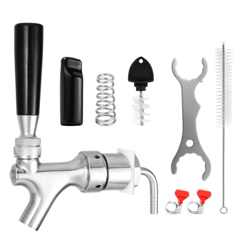 All Stainless Steel Draft Beer Shank Faucet Beer Tower Faucet Kit, 1/4” Beer Barb Fitting Self-closing Beer Tap Kegerator Tower Replacement Kit for 3/16” Beer Line Tubing with Hose Clamp Wrench - size: Faucet Kit (All Stainless Steel)