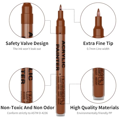 Acrylic Paint Pens Waterproof Markers 2 Brown Permanent Marker Pens Acrylic Pens for Rock Painting Glass Stone Ceramic Metal Fabric Pebble Painting pens Craft Supplies - color: Brown