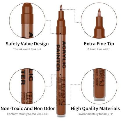 Acrylic Paint Pens Waterproof Markers 2 Brown Permanent Marker Pens Acrylic Pens for Rock Painting Glass Stone Ceramic Metal Fabric Pebble Painting pens Craft Supplies - color: Brown