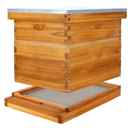 10 Frame Beehive Kit with Screened Bottom Board Dipped in Heavy Beeswax, Bee Hive Boxes Starter Kit for Bee Keekeepers - Langstroth Beehive Kit with 2 Honey Bee Hives Boxes - size: 2-Layer