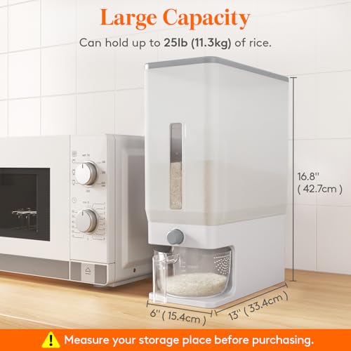 Lifewit Rice Dispenser 25 Lbs(11.3kg), Rice Storage Container Sealed Moisture Proof with Measuring Cup for Kitchen Pantry Household, BPA-Free, 1 Pack Clear - color: Clear