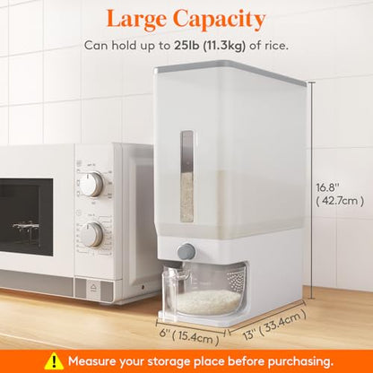 Lifewit Rice Dispenser 25 Lbs(11.3kg), Rice Storage Container Sealed Moisture Proof with Measuring Cup for Kitchen Pantry Household, BPA-Free, 1 Pack Clear - color: Clear