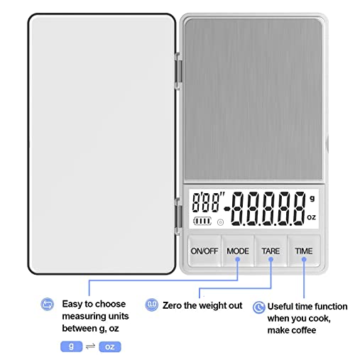 WEIGHTMAN Small Coffee Scale with Timer, 1000g x 0.1g, Mini Espresso Scale | Stainless Steel Food Scale for Grams and Ounces, Large Backlit LCD, Travel Pocket Scale for Pour Over Coffee, Tea and Baking - color: Silver