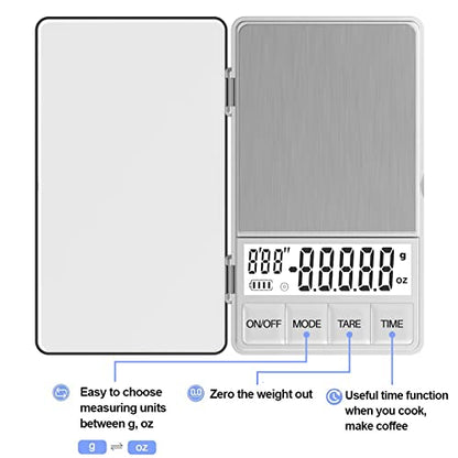 WEIGHTMAN Small Coffee Scale with Timer, 1000g x 0.1g, Mini Espresso Scale | Stainless Steel Food Scale for Grams and Ounces, Large Backlit LCD, Travel Pocket Scale for Pour Over Coffee, Tea and Baking - color: Silver