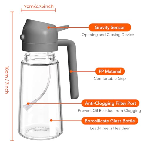 YARRAMATE 16oz/470ml Oil Sprayer for Cooking with Stickers, Food-grade Premium 2 in 1 Olive Oil Dispenser Bottle for Kitchen Gadgets, Air Fryer, Salad, Frying, BBQ (Gray) - color: 05_1Pc Grey