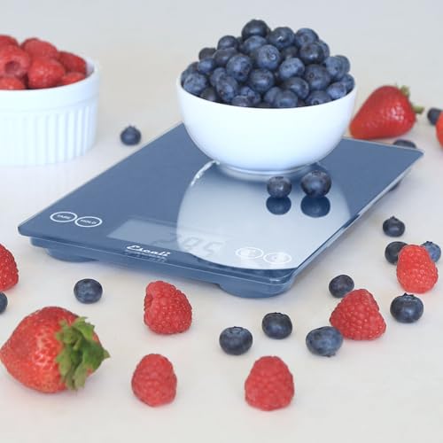 Escali Arti Glass Food Scale Digital Countertop Kitchen, Baking and Cooking Scale with Nutrition and Calorie Counter, 15-Pound Capacity, 9" x 6.5" x .75", Blue Mirage - color: Blue Mirage