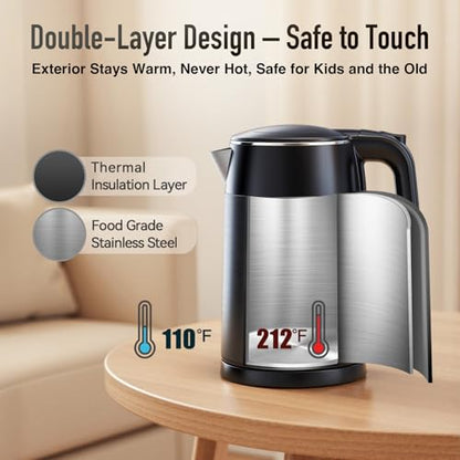 Mecity Electric Kettle 1.7L Touch Screen Temperature Control Water Boiler, No Plastic Contact with Water. 6 Preset Temperature Programs, 2 Hours Keep Warm, Auto Shut Off, Dark Grey - color: Grey & Black