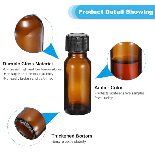 PATIKIL 0.5oz(15ml) Glass Sample Bottles, 48Pcs Round Bottle Dispensing Bottles with Black Poly Cone Cap for Reagent Liquids, Essential Oils, Perfume, Amber - color: Amber,Black, size: 0.5 fl oz