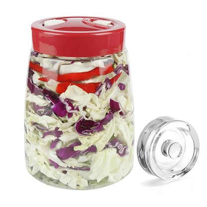 1.4 Liter Fermentation Jar, Fermenting Kit with Venting Valve Airlock and Fermenting Weight, Pickle Jar, Wide Mouth Glass Jar for Pickles, Kimchi, Sauerkraut, Mead, Kombucha, Sourdough - size: 1.4L