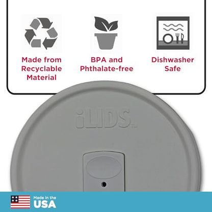 Wide-Mouth Mason Jar Drink Lid - USA Made, BPA-Free, Spill-Resistant for Coffee, Cold Brew & Iced Tea - Fits 3 3/8 in Ball & Kerr Wide Mouth - Pack of 2 - color: Gray