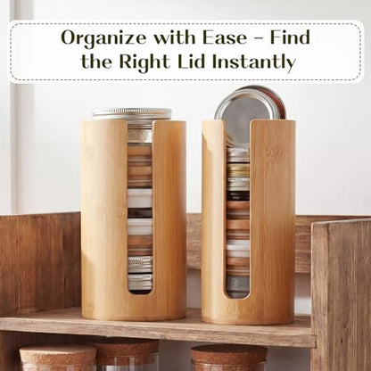 LemonRoad 2 Packs Mason Jar Lid Organizer Vertical Bamboo Storage Holder Fits Wide Mouth and Regular Mouth Mason Jar Accessories for Canning Lid Kitchen Rack Cabinet Organization (Single Sided Open) - style: Single Sided Open