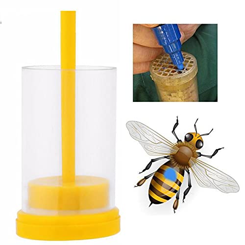 5Pcs Queen Bee Marking Cage, Marking Bottle with Long Plunger Bee Marking Kit, 3.7X1.4in Plastic Handed Queen Bee Catcher Clip Holderaccessory for Identification