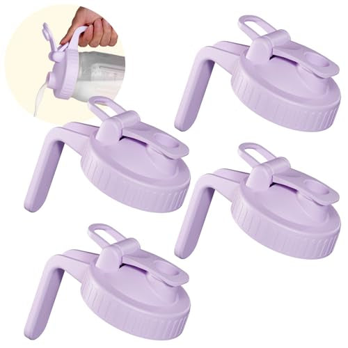 4 Pack Wide Mouth Mason Jar Lids with Leak-Proof Seal, Mason Jar Pour Spout Lid with Flip Cap and Handle, Plastic Canning Lids for Milk, Salad, Dressing, Drinking Storage Bottle, Purple - color: Purple, size: Wide Mouth 4Pack