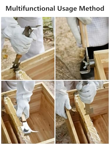 Multipurpose Steel Hive Tool with Wooden Handle, Beekeeping Tool | 7-in-1 Beekeeping Tool for Hive Scraping, Prying & Frame Cleaning