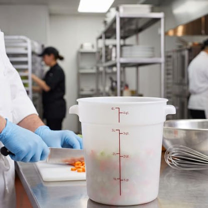 TrueCraftware- 4 Quart White Round Food Storage Container Polypropylene- Commercial Reusable Food Container Canister with Measurement Markings for Meal Prep Pantry Kitchen - size: 4 Quart