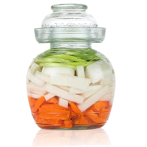 Kimchi Containers, Pickle Container 1.5 L Food Grade Fermentation Jar Traditional Kimchi Containers with Bowl Cap Transparent Glass Jar with Lid Fermentation Kit for Pickling Sauerkraut - color: 1.5l